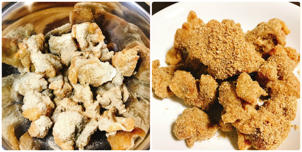 パウダーを絡めた鶏唐揚げ