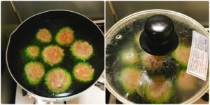 ゴーヤの肉詰めを温める。