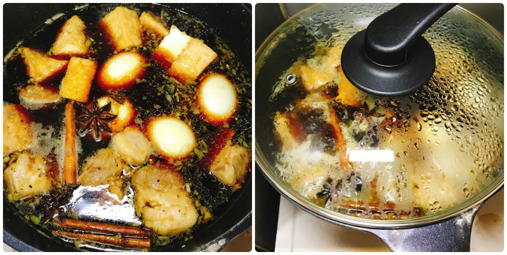 材料を入れ蓋をして煮込む角煮