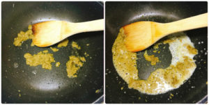 グリーンカレーペーストを炒めてココナッツミルクを入れる