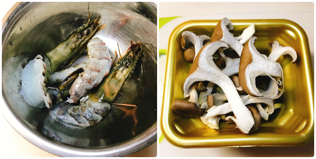 下処理した海老と平茸