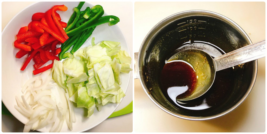 食べやすく切った野菜と混ぜ合わせたソース