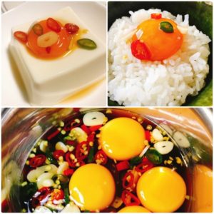 卵黄のナンプラー漬けを乗せた豆腐とご飯