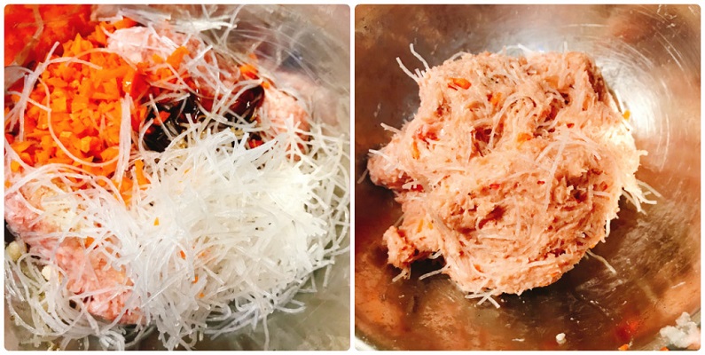 材料を混ぜ合わせたミートボールのたね