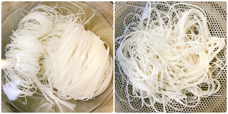 水で戻してざるに上げた米麺