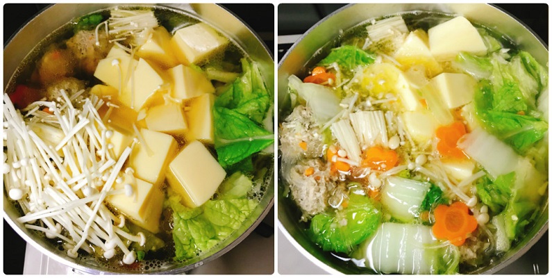 全ての材料を入れ温めるスープ
