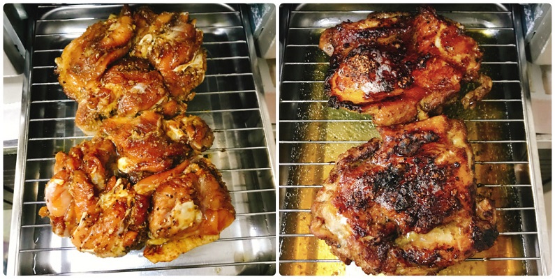 弱火でじっくり焼き上げる鶏肉