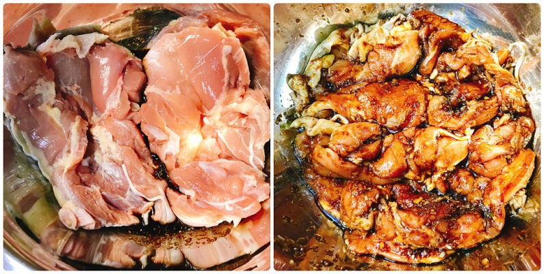 マリネ液に漬け込む鶏肉