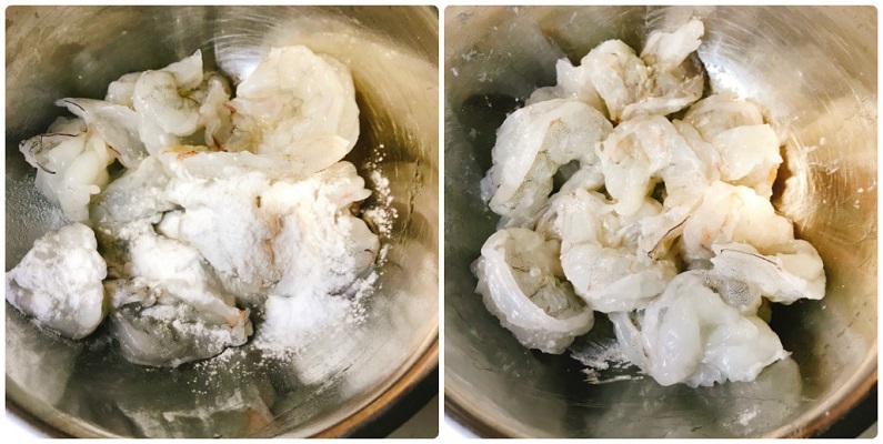 下処理して片栗粉を揉み込んだ海老