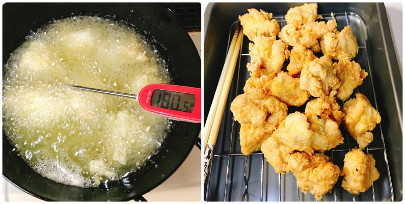 鶏唐揚げを揚げる