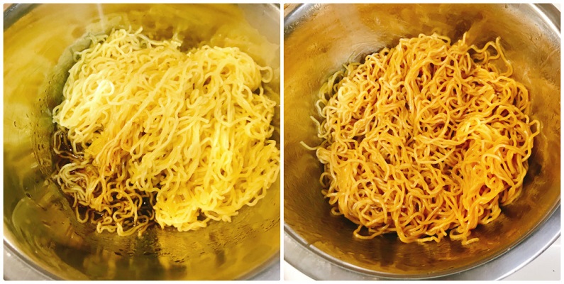 調味料とよく和えた麺