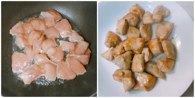 炒めて皿に上げた鶏肉