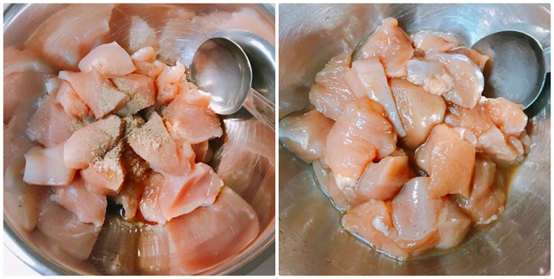 下味をつける鶏肉