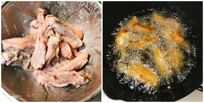 油で揚げる手羽先