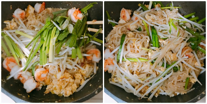 材料を全て入れて炒めるパッタイ