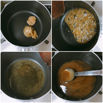 小鍋でパッタイソース材料を煮詰める